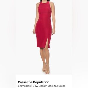 NWT Dress the Population Emme Back
Bow Sheath Cocktail Dress - color garnet